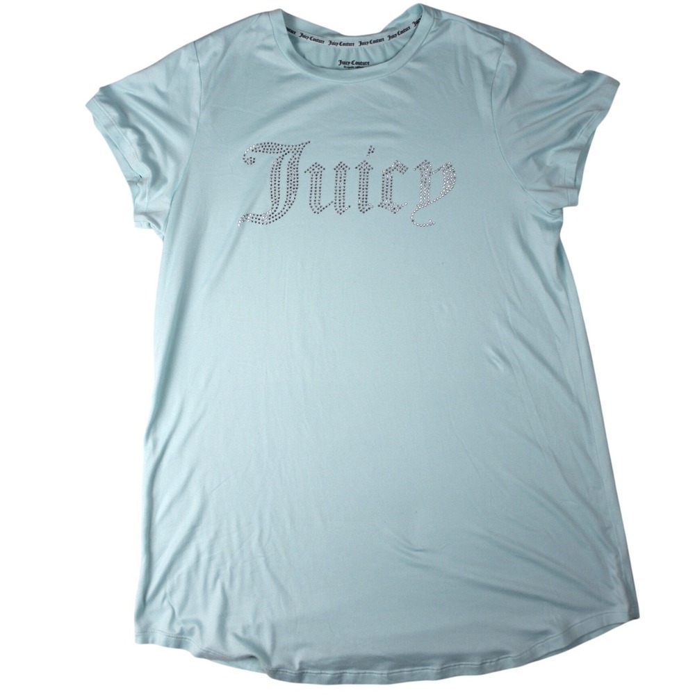 Juicy Couture Light Blue Rhinestone Logo Sleep Shirt Nightgown Womens Large L
